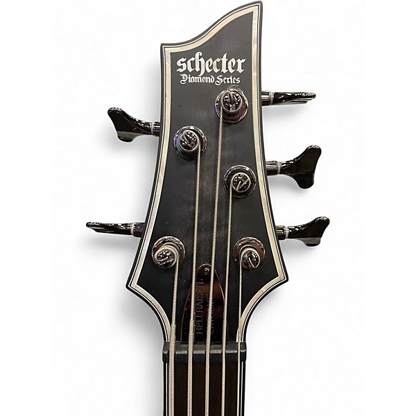 Used Schecter Guitar Research Hellraiser Extreme 5 String See Thru Black Satin Electric Bass Guitar
