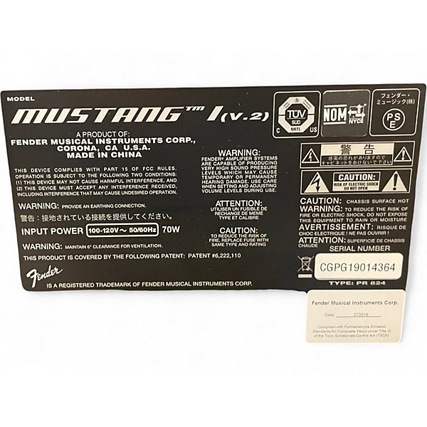 Used Fender Mustang I V2 20W 1X8 Guitar Combo Amp