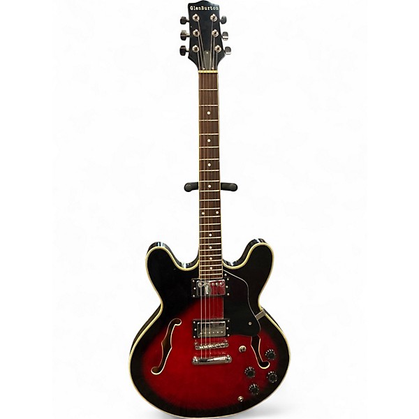 Used Glenburton Les Paul Red and Black Burst Hollow Body Electric Guitar