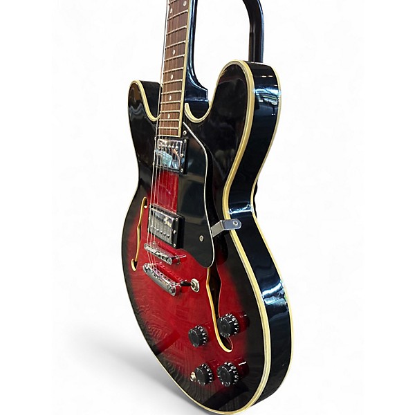Used Glenburton Les Paul Red and Black Burst Hollow Body Electric Guitar