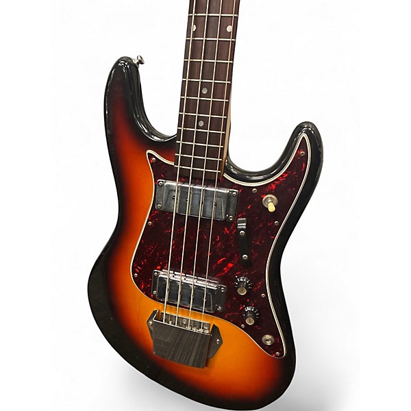 Used 1970s Ventura Double Cutaway Sunburst Electric Bass Guitar
