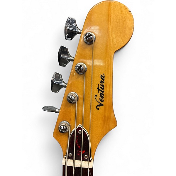 Used 1970s Ventura Double Cutaway Sunburst Electric Bass Guitar