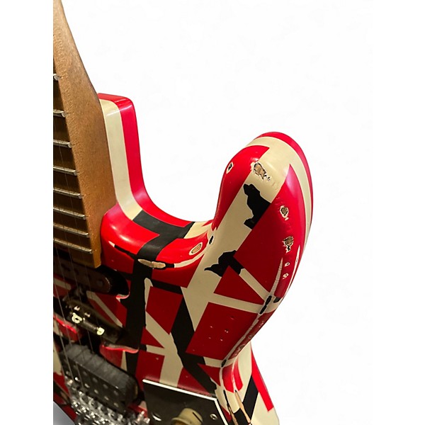 Used 2022 EVH Striped Series Frankie Red with Black and White Stripes Solid Body Electric Guitar