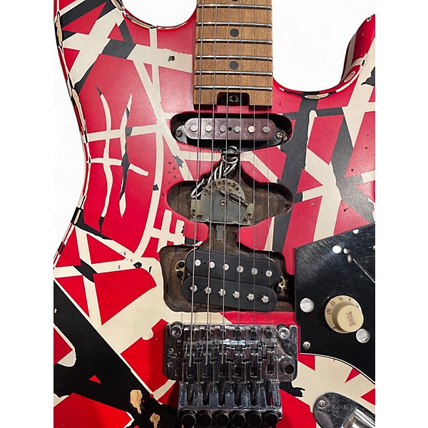 Used 2022 EVH Striped Series Frankie Red with Black and White Stripes Solid Body Electric Guitar