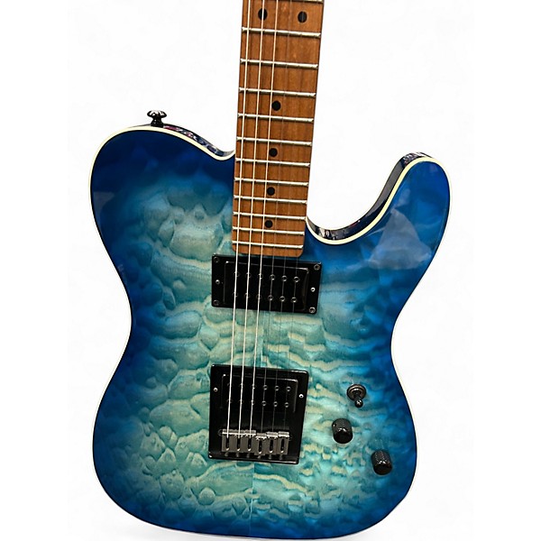 Used Schecter Guitar Research Diamond Series PT Blue Burst Solid Body Electric Guitar