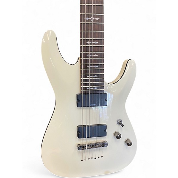 Used Schecter Guitar Research Demon 7 String White Solid Body Electric Guitar