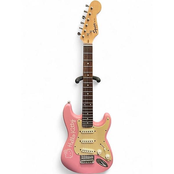 Used Squier Hello Kitty Stratocaster SSS Pink Solid Body Electric Guitar