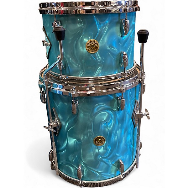 Used Gretsch Drums 3 Piece USA 50TH ANNIVERSARY AQUA SATIN FLAME Drum Kit