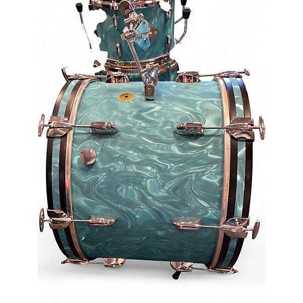 Used Gretsch Drums 3 Piece USA 50TH ANNIVERSARY AQUA SATIN FLAME Drum Kit