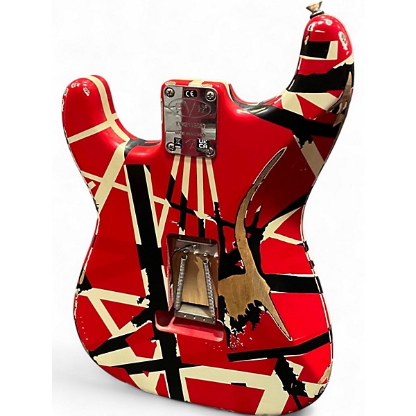 Used EVH Striped Series Frankie Red with Black and White Stripes Solid Body Electric Guitar