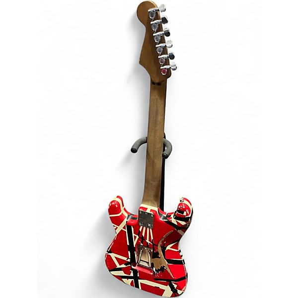 Used EVH Striped Series Frankie Red with Black and White Stripes Solid Body Electric Guitar