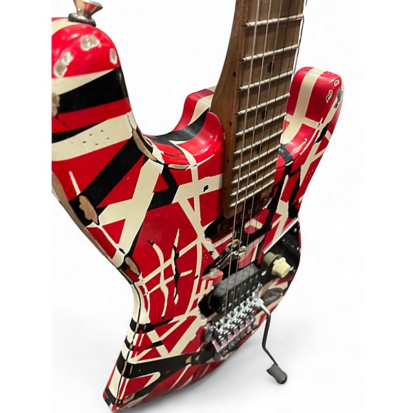 Used EVH Striped Series Frankie Red with Black and White Stripes Solid Body Electric Guitar