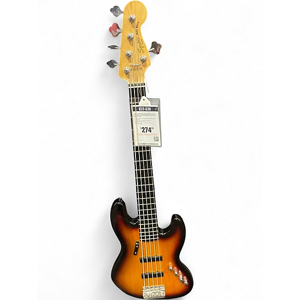 Used Squier Deluxe Jazz Bass Active V 5 String 2 Color Sunburst Electric Bass Guitar