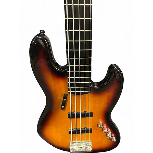 Used Squier Deluxe Jazz Bass Active V 5 String 2 Color Sunburst Electric Bass Guitar