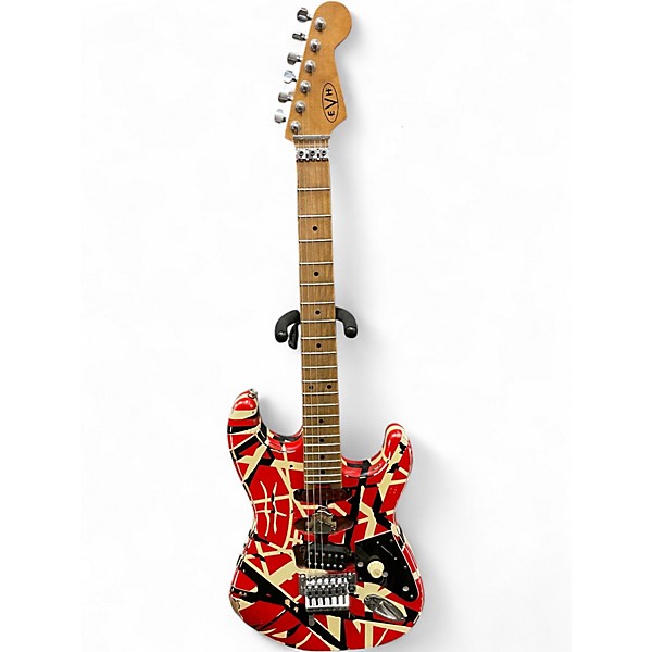 Used EVH Striped Series Frankie White Stripes Relic Solid Body Electric Guitar
