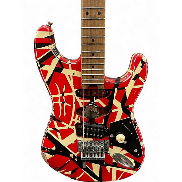 Used EVH Striped Series Frankie White Stripes Relic Solid Body Electric Guitar
