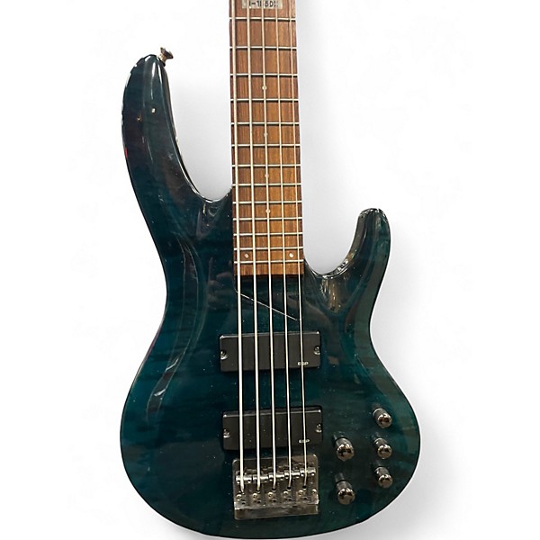 Used ESP LTD B155DX 5 String TRANS BLUE Electric Bass Guitar