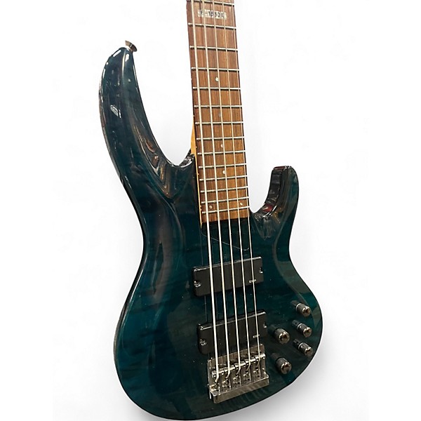 Used ESP LTD B155DX 5 String TRANS BLUE Electric Bass Guitar