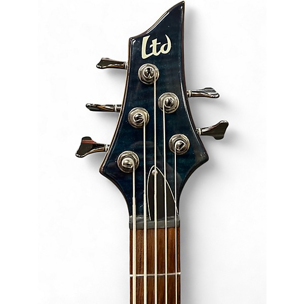 Used ESP LTD B155DX 5 String TRANS BLUE Electric Bass Guitar