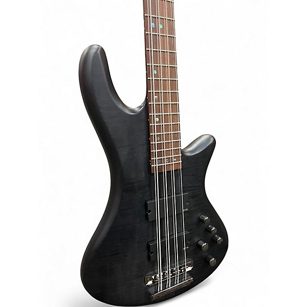 Used Schecter Guitar Research Stiletto Studio 8 String See Thru Black Satin Electric Bass Guitar