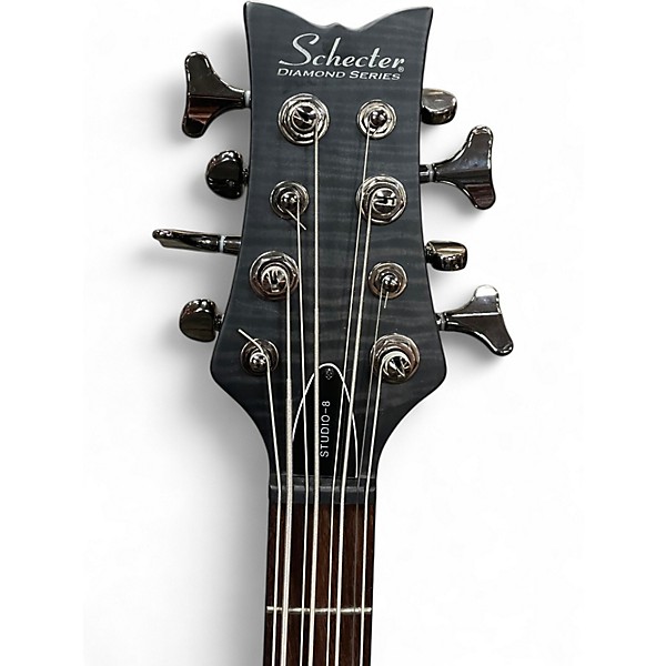 Used Schecter Guitar Research Stiletto Studio 8 String See Thru Black Satin Electric Bass Guitar