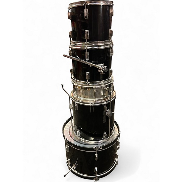 Used Percussion Plus 5 Piece Acoustic Drum Kit Black Drum Kit