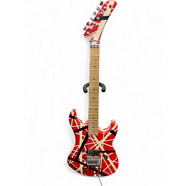 Used EVH Striped Series 5150 Red with Black and White Stripes Solid Body Electric Guitar