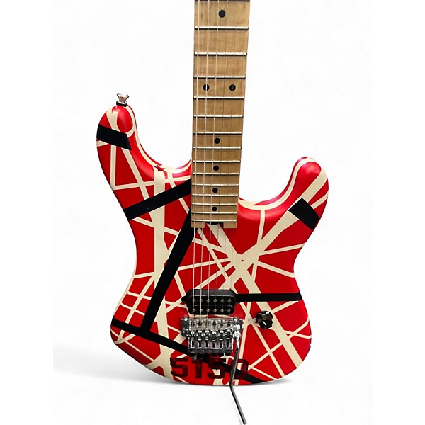 Used EVH Striped Series 5150 Red with Black and White Stripes Solid Body Electric Guitar