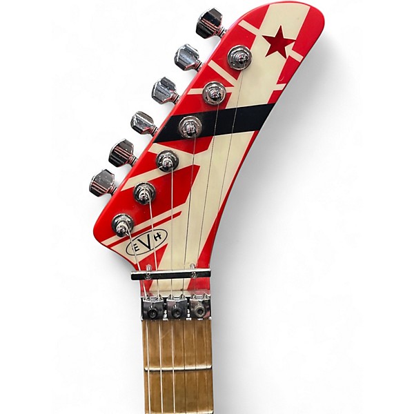 Used EVH Striped Series 5150 Red with Black and White Stripes Solid Body Electric Guitar