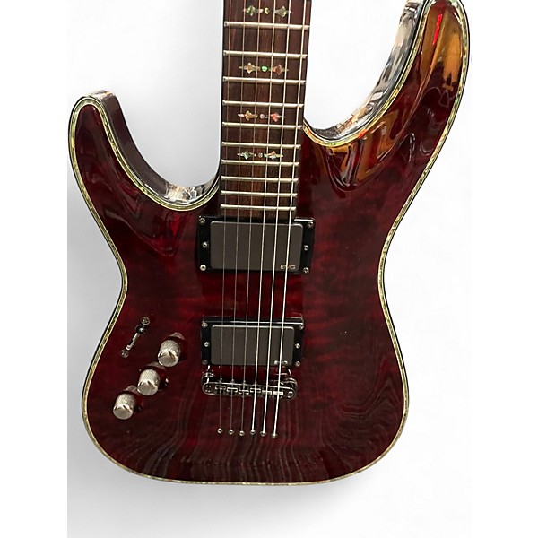 Used Schecter Guitar Research Diamond Series Hellraiser Left Handed Black Cherry Gloss Solid Body Electric Guitar