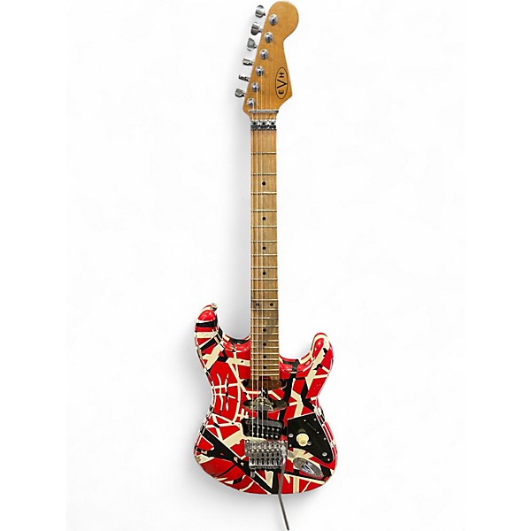 Used EVH Striped Series Frankie Red with Black and White Stripes Solid Body Electric Guitar
