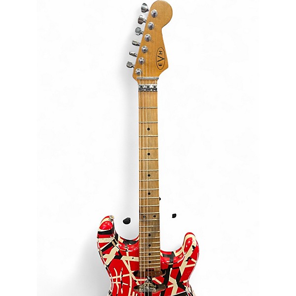 Used EVH Striped Series Frankie Red with Black and White Stripes Solid Body Electric Guitar