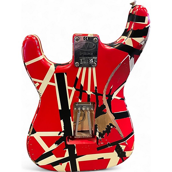 Used EVH Striped Series Frankie Red with Black and White Stripes Solid Body Electric Guitar