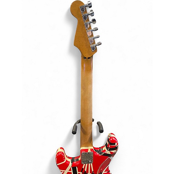 Used EVH Striped Series Frankie Red with Black and White Stripes Solid Body Electric Guitar