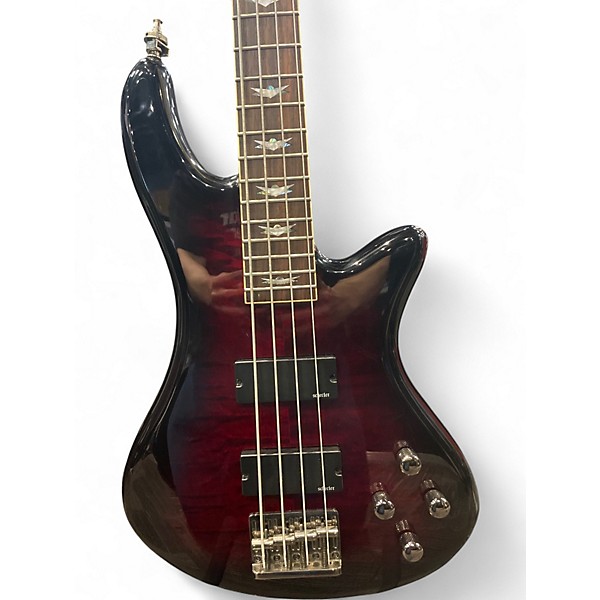 Used Schecter Guitar Research Stiletto Extreme 4 String Burgundy burst Electric Bass Guitar