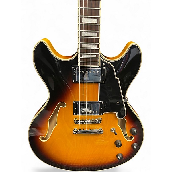 Used D'Angelico Premier Series DC 3 Tone Sunburst Hollow Body Electric Guitar