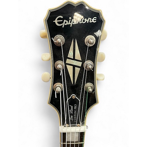 Used Epiphone Les Paul Custom Black and Silver Solid Body Electric Guitar