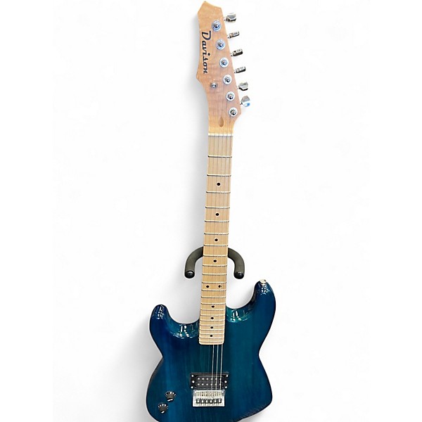Used Davison Full Size Left Handed Trans Blue Solid Body Electric Guitar