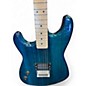 Used Davison Full Size Left Handed Trans Blue Solid Body Electric Guitar