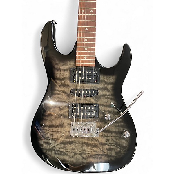 Used Ibanez GRX70QA Transparent Black Sunburst Solid Body Electric Guitar