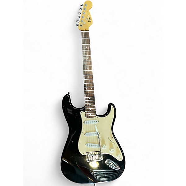 Used 2000s Squier Standard Stratocaster Black Solid Body Electric Guitar