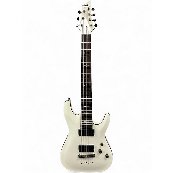 Used Schecter Guitar Research Demon 7 String White Solid Body Electric Guitar