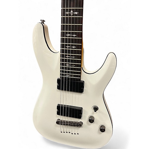 Used Schecter Guitar Research Demon 7 String White Solid Body Electric Guitar