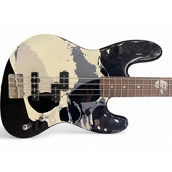 Used 2010 Squier Frank Bello Signature Jazz Bass Black w/ Skull Decal Electric Bass Guitar
