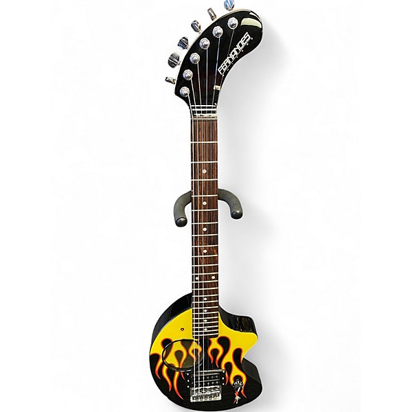 Used Fernandes Nomad Deluxe Black and Yellow Flames Solid Body Electric Guitar