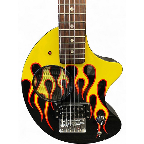Used Fernandes Nomad Deluxe Black and Yellow Flames Solid Body Electric Guitar