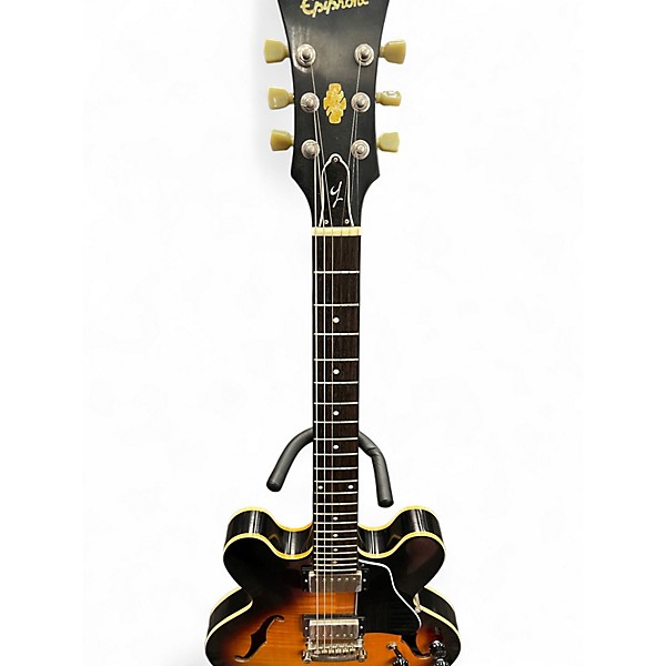 Used Epiphone Dot Deluxe Flametop 2 Tone Sunburst Hollow Body Electric Guitar