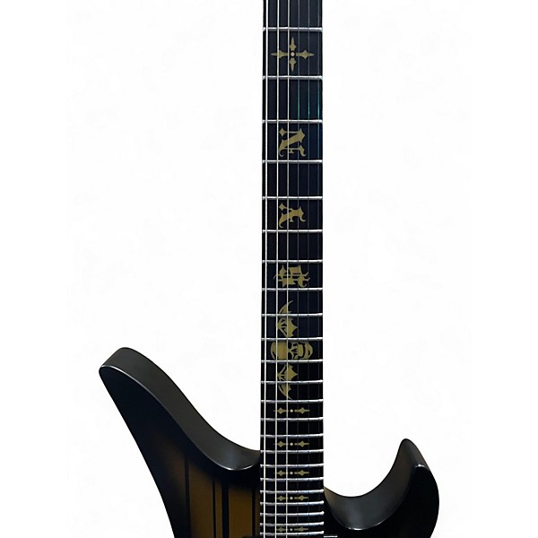 Used 2023 Schecter Guitar Research Synyster Gates Signature Custom S Black and Gold Solid Body Electric Guitar
