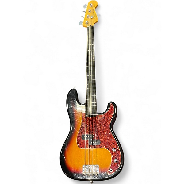 Used Squier Classic vibe 60s Fretless Precision Bass 3 Tone Sunburst Electric Bass Guitar