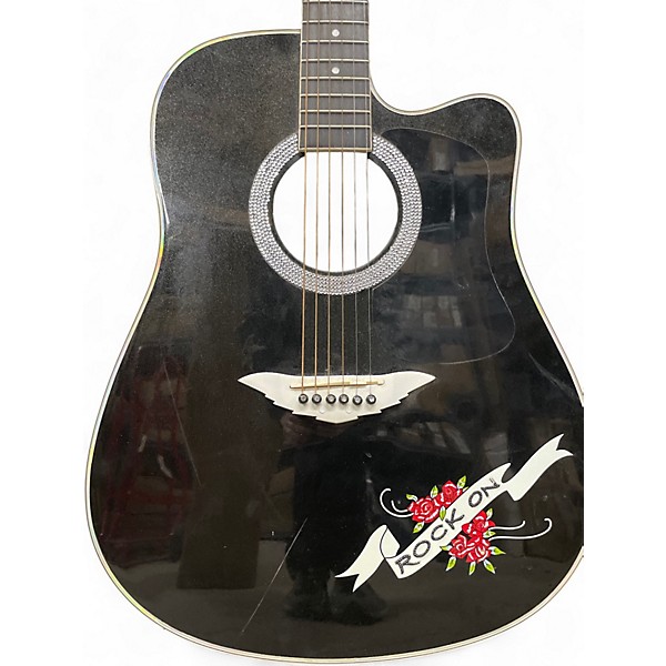 Used Esteban Crystal Heart Black and Bedazzled Acoustic Guitar